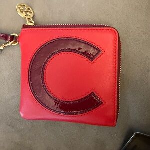 TORY BURCH Red wristlet Purse with Large C